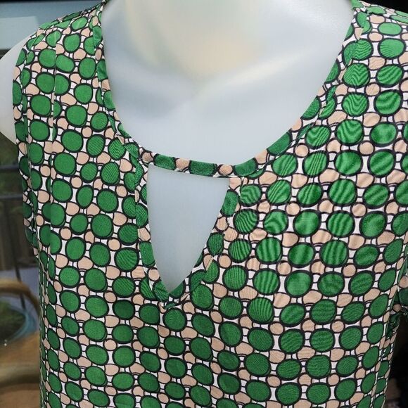 Paisley & Ivy Mod Green Tan Geometric Shift Dress - Picture 4 of 8